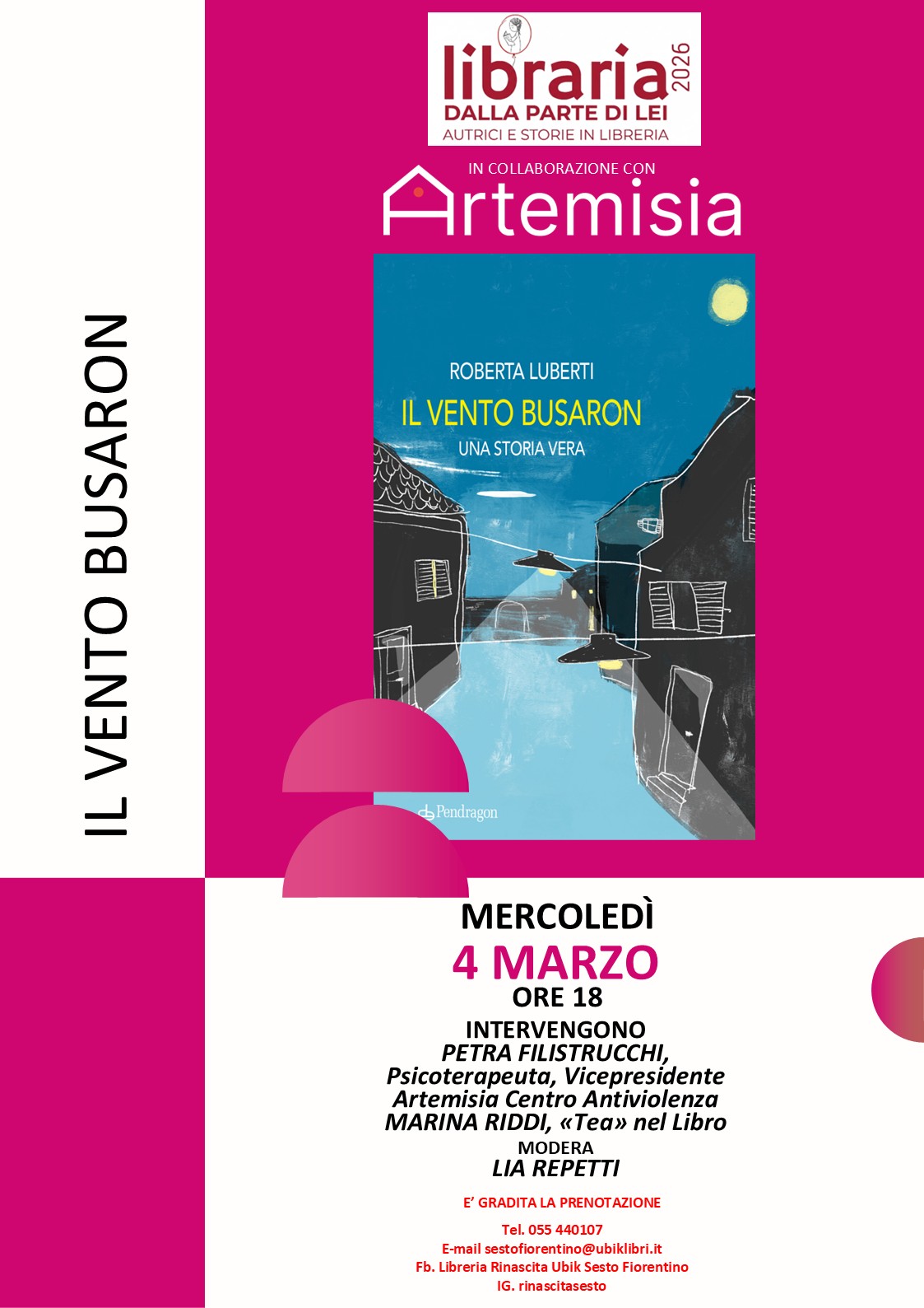 Roberta Luberti con il libro Il vento busaron, evento su abuso infantile, violenza assistita e protezione dei minori a Sesto Fiorentino.